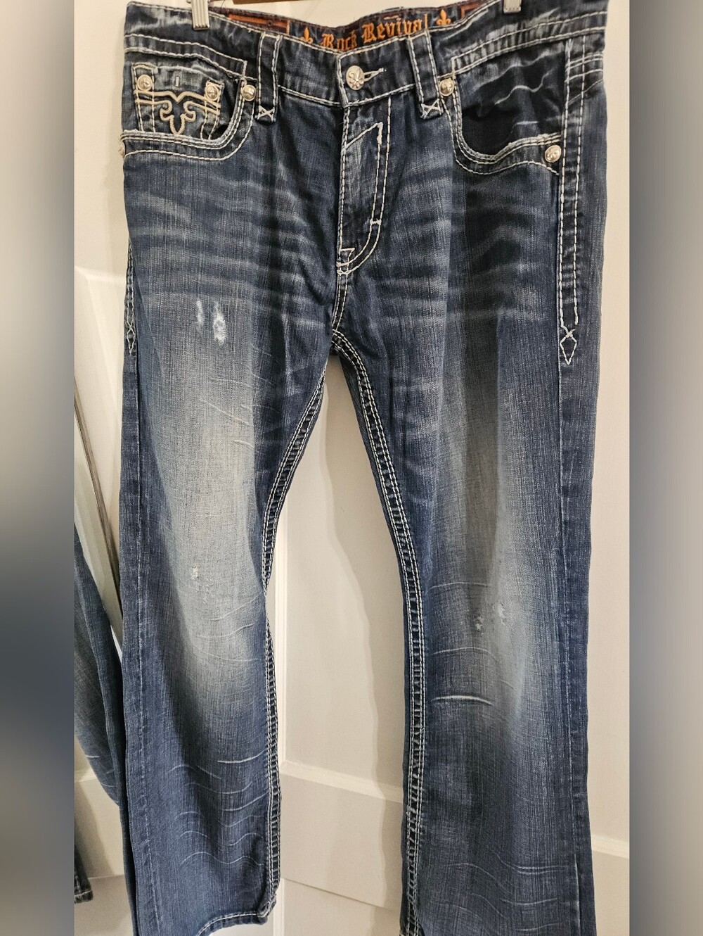 Rock Revival Men's Blue Distressed Straight-Leg Jeans
